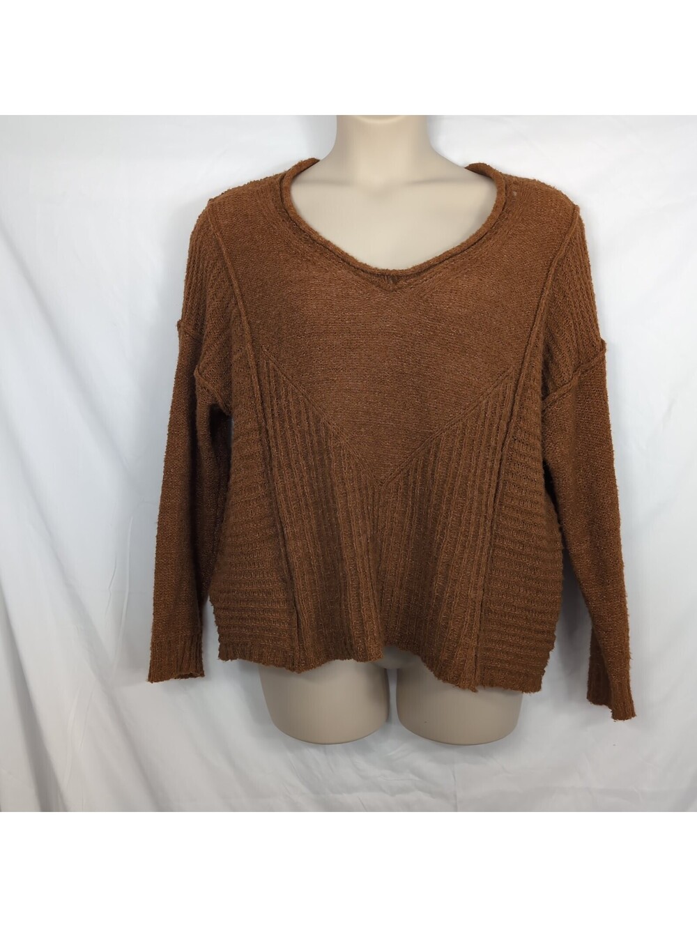 ee:some Womens Brown Orange Textured Knit Sweater Size M/L Bohemian Pullover